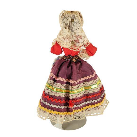 Vintage Spanish Flamenco Gypsy Cloth Doll 8" Lace Traditional  Dress Handmade - Picture 6 of 15